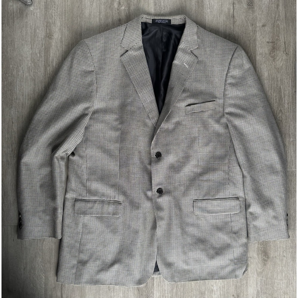 Travelsmith Houndstooth Sport Coat Blazer Men's 44R Wool Cashmere 2 Button